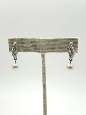 Swarovski Crystal Pave and Pearl Dangle Earrings